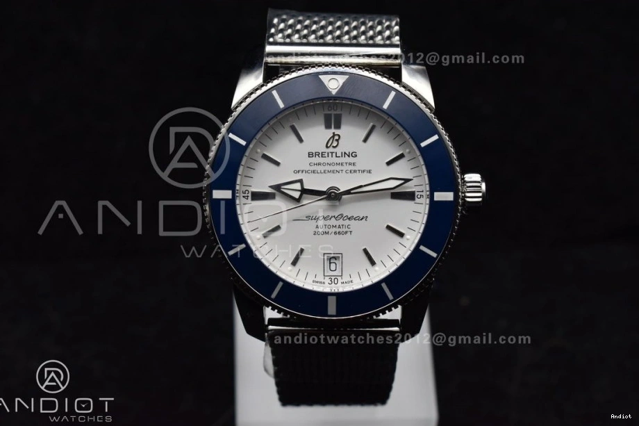 SS II White SuperOcean Blue Ceramic Bezel 42mm on SS Mesh A2824 Dial BLSF Bracelet Heritage 1115
